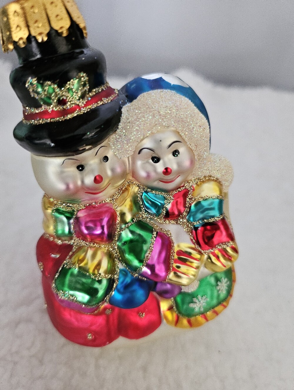 Holiday Snowman Couple Glass Ornament - Multicolor